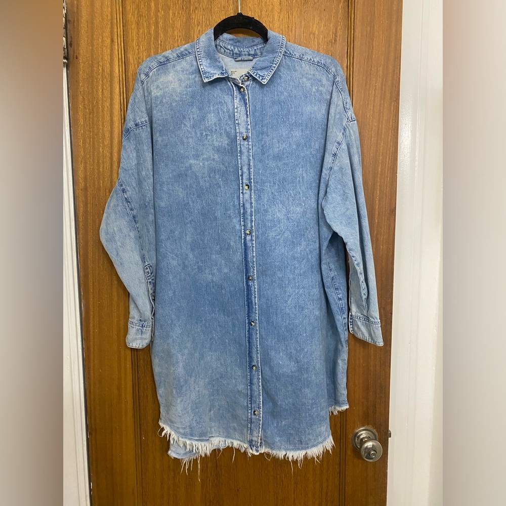 Topshop Acid Wash Chambray Denim Shirtdress